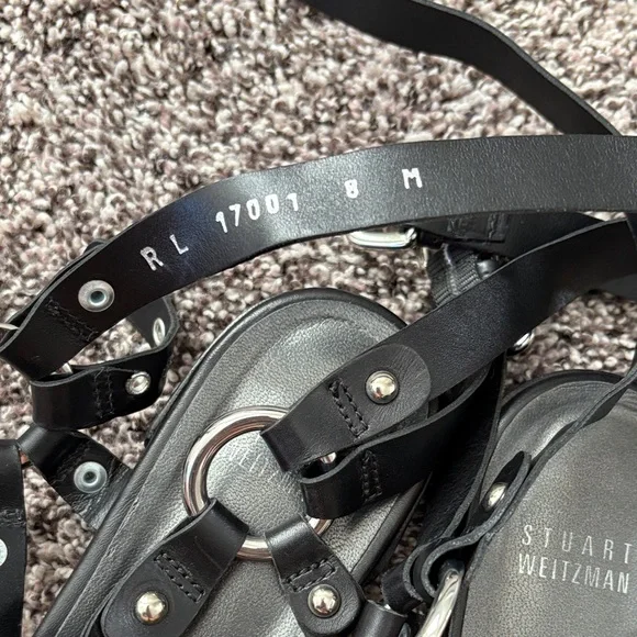 Stuart Weitzman Black Leather Studded Sandals Sz 8 - Picture 4 of 5